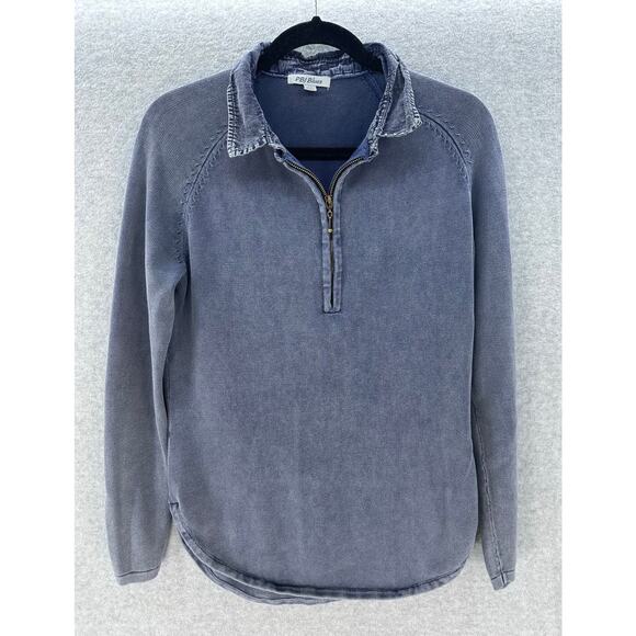 PBJ Blues Sweaters - PBJ Blues Women's sz S 1/4 ZIp Washed Blue Sweater 100% Cotton Knit Comfort Cozy